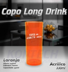 Copo Long Drink Acrílico Laranja 330 ml